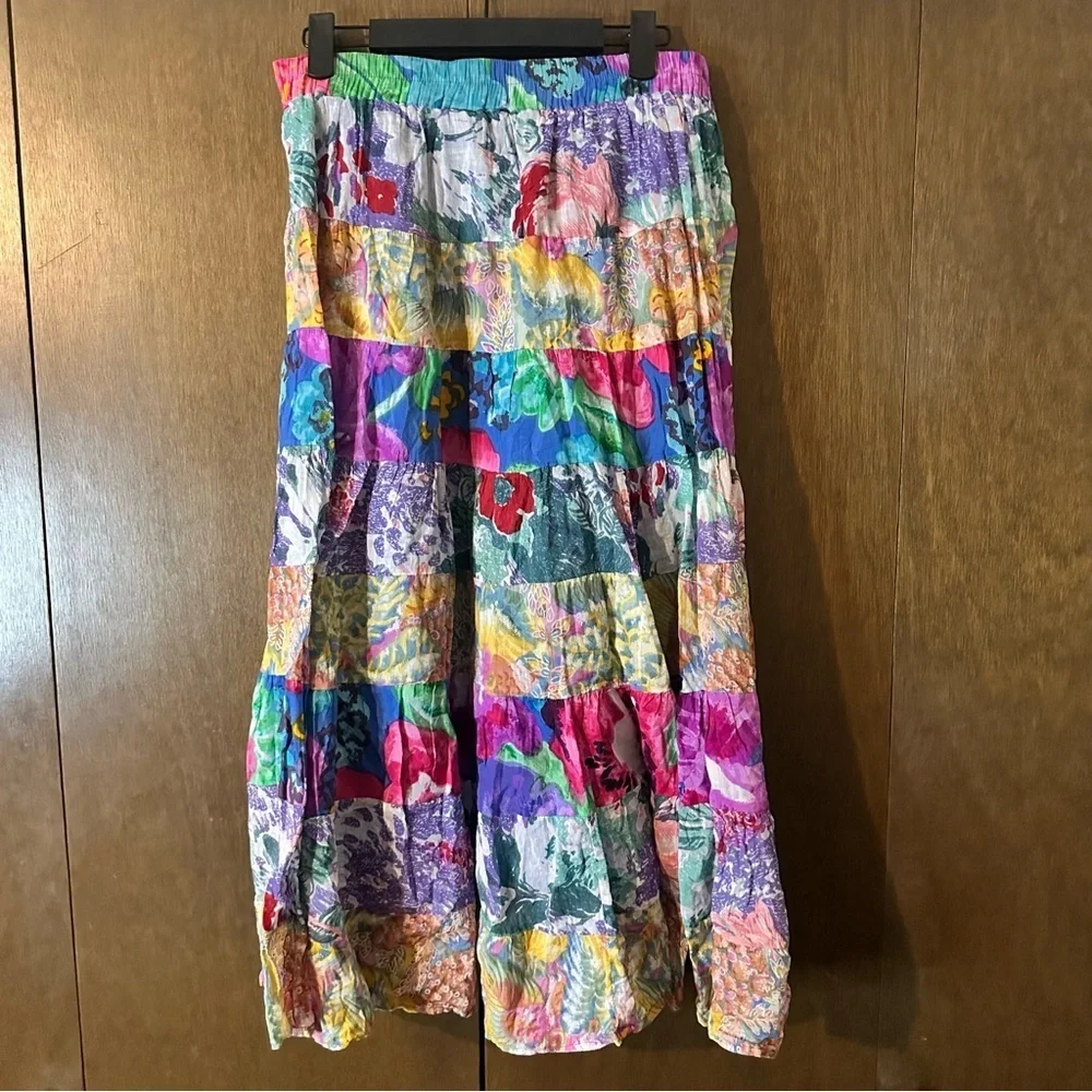 Vintage Bat Club Petite Floral Boho Patches Multicolor Hippie Women's Skirt Sz M - Picture 6 of 11